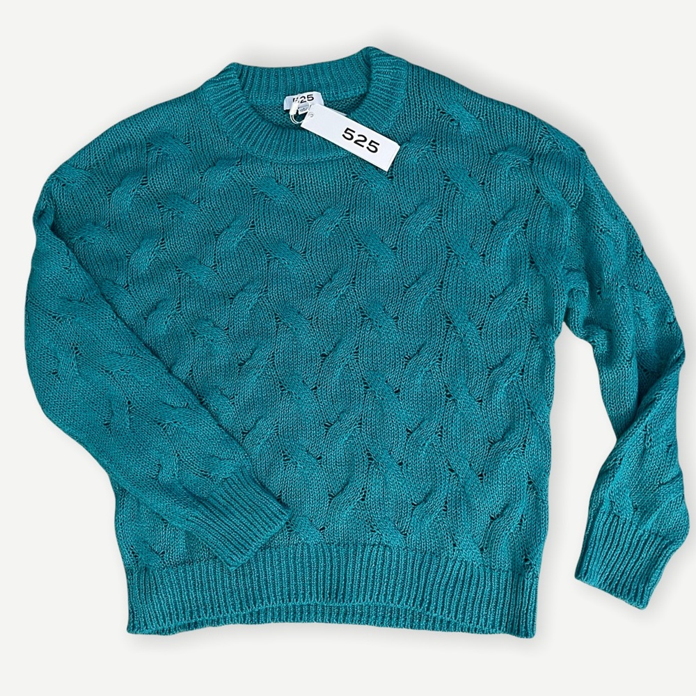 NWT 525 America Cable Knit Crew Neck Sweater Teal
